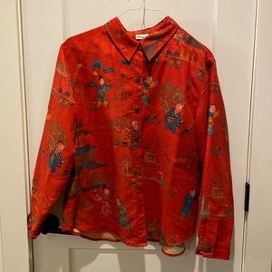 Chico’s Button Front Blouse. ‎ Red Size 3.  100% Polyester